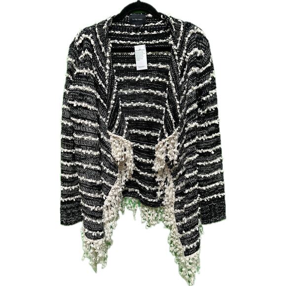 Anthropologie La Fee Verte Cardigan Black White Fringe NWT Size Medium Sweater - Picture 1 of 9